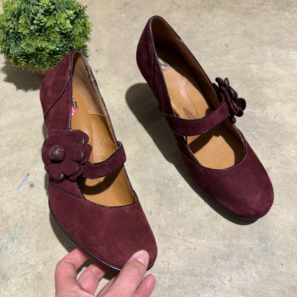 Sofft Leather Suede Burgundy Ox‎ Blood Mary JaneHeels Size 10 Fall Dark Feminine